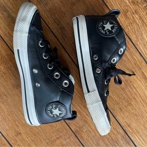 Converse All Star black leather high tops size kids 1.